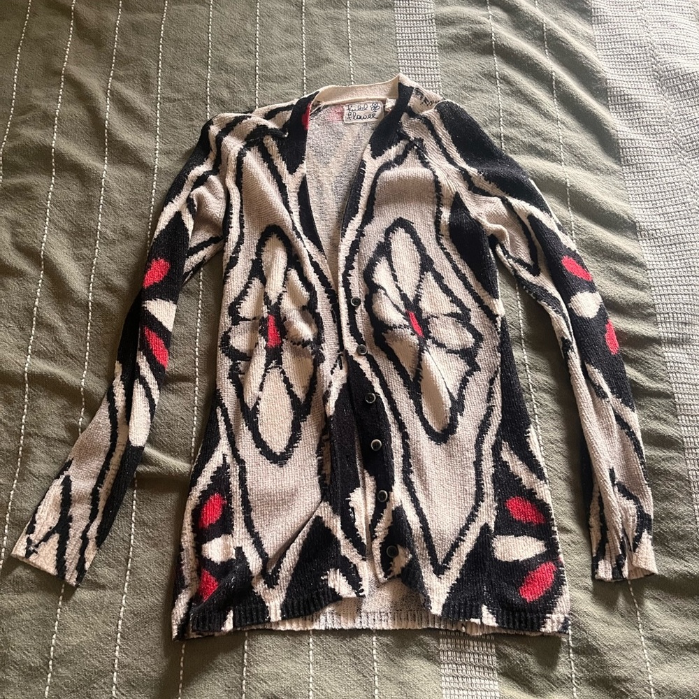 Anthropologie FIELD FLOWER Experimental Graphics Cardigan Floral Sweater MEDIUM